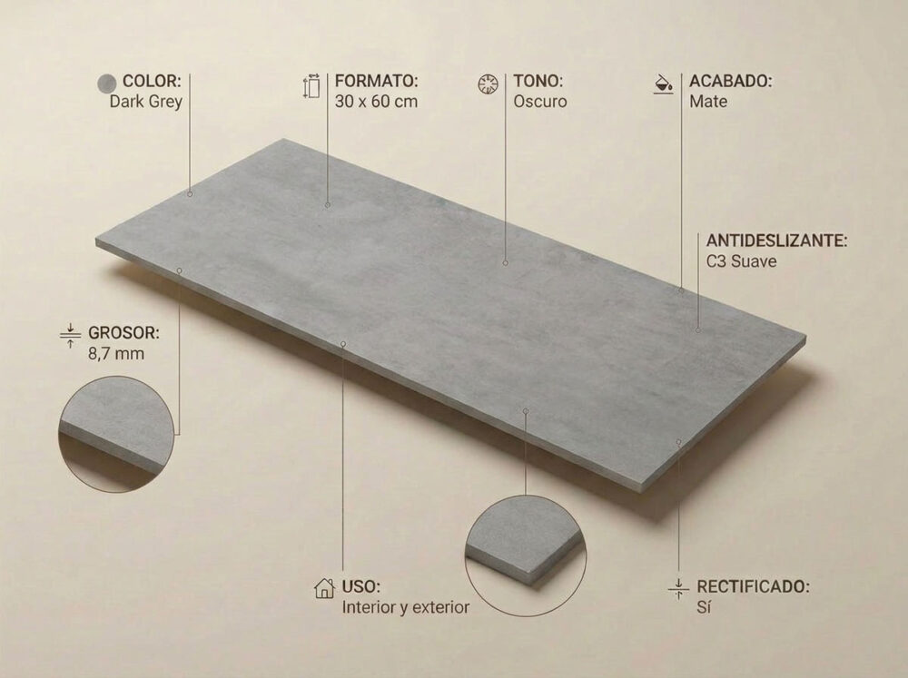 Porcelánico Columbia Dark Grey 30×60 cm MT Rect Nanotech
