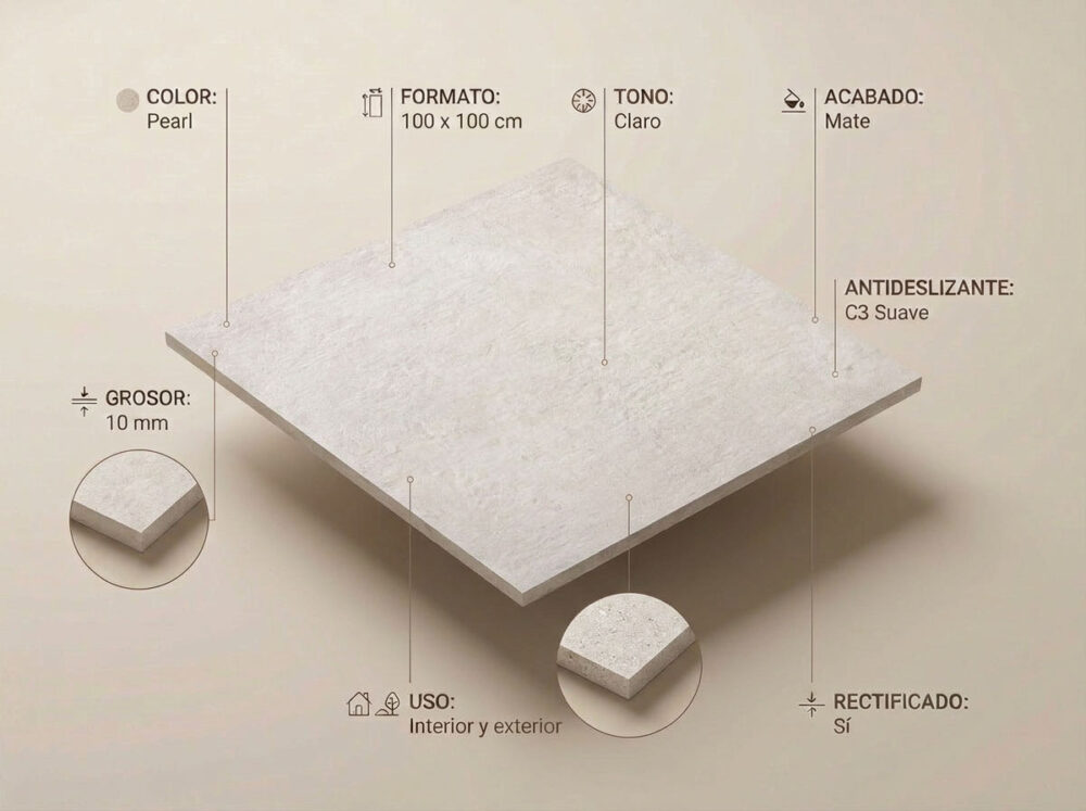 Porcelánico Crassana Pearl 100×100 cm MT Rect Inout