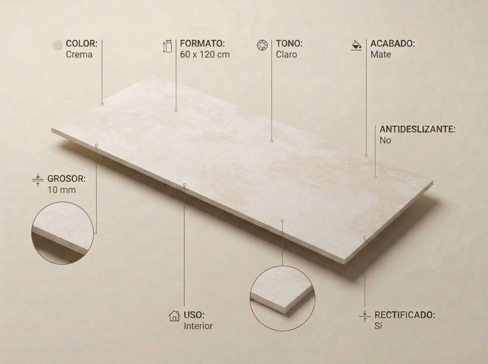 Porcelánico Lardenne Crema 60×120 cm MT Rect