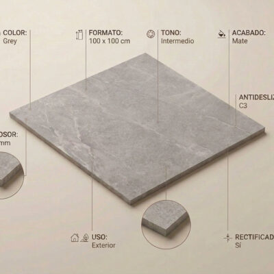 Un suelo porcelanico gris de 100
