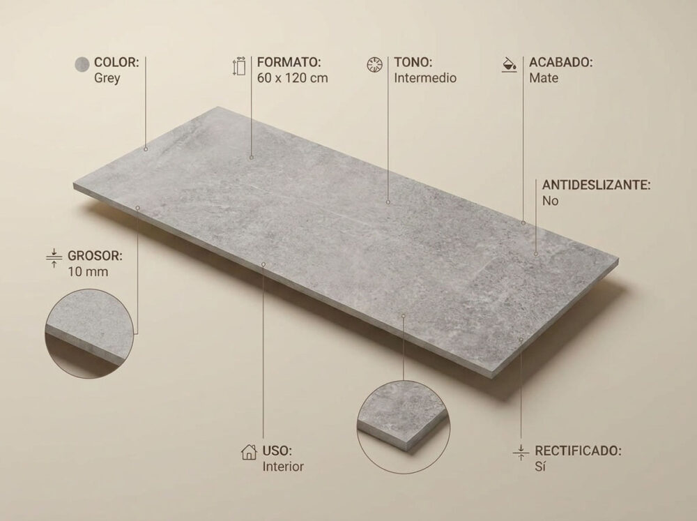 Porcelánico Lithos Grey 60×120 cm MT Rect
