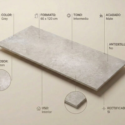 Suelo porcelánico gris de 60x12