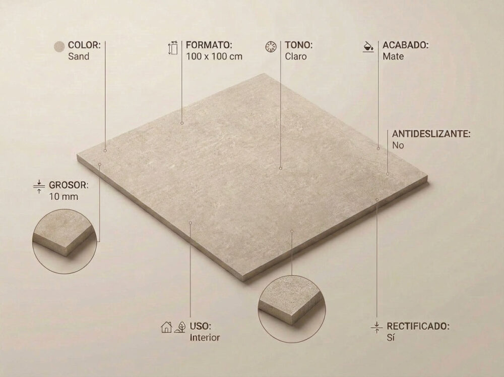 Porcelánico Lorraine Sand 100×100 cm MT Rect