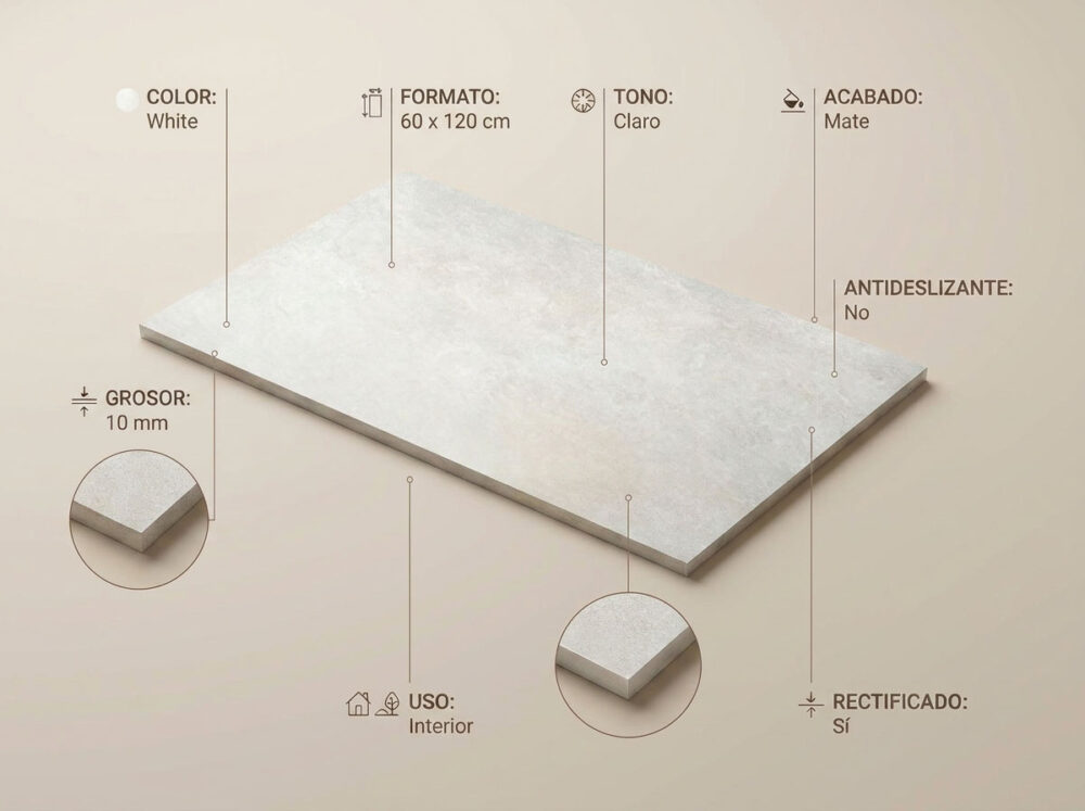 Porcelánico Lorraine White 60×120 cm MT Rect