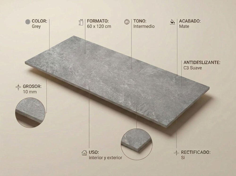 Porcelánico Indic Grey 60×120 cm MT Rect Nanotech