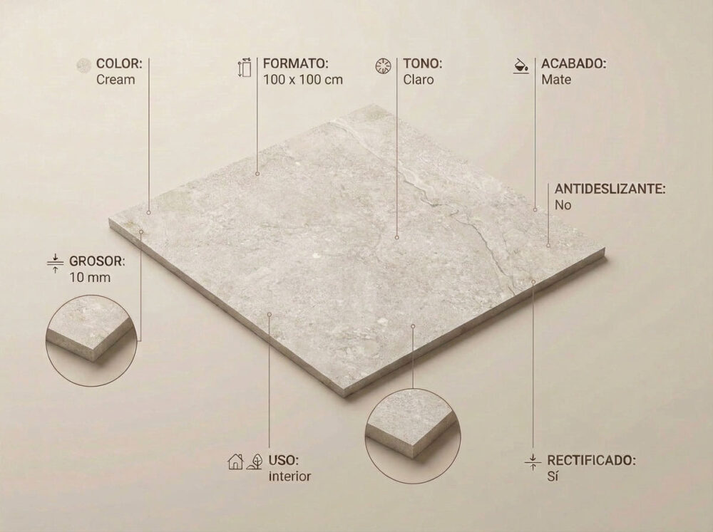 Porcelánico Gobi Cream 100×100 cm MT Rect