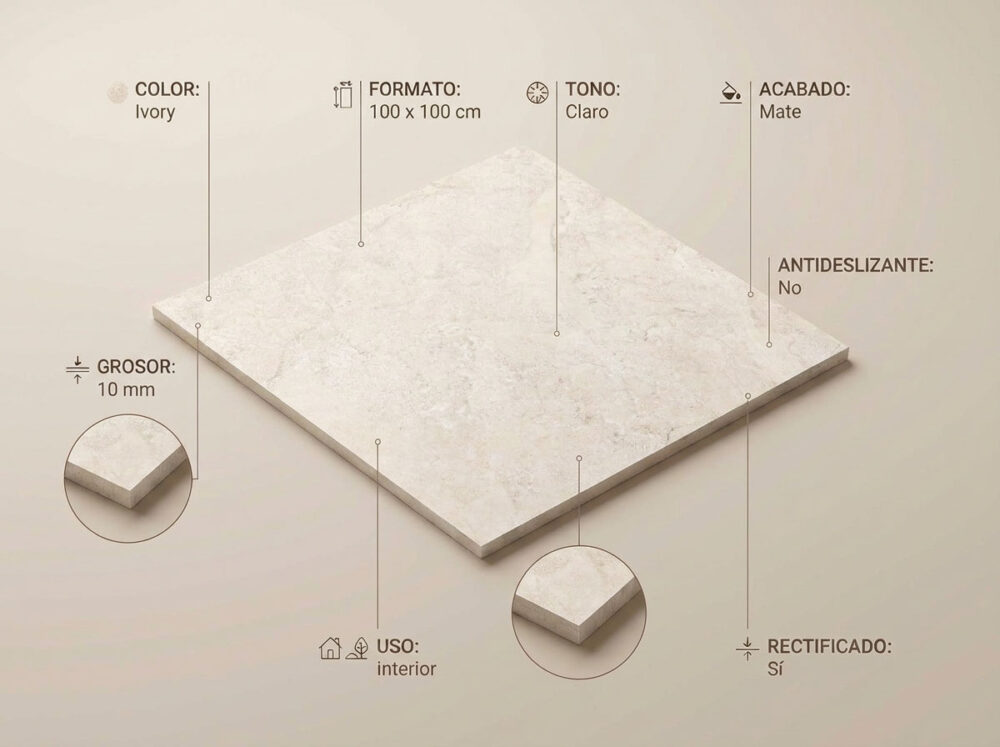Porcelánico Gobi Ivory 100×100 cm MT Rect