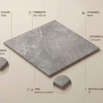 Azulejo porcelánico gris de imitación piedra
