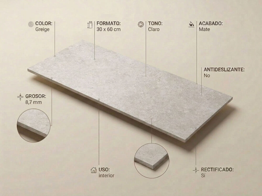 Porcelánico Leiria Greige 30×60 cm MT Rect