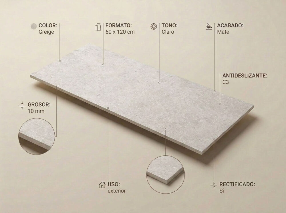 Porcelánico Leiria Greige 60×120 cm MT Rect Antid
