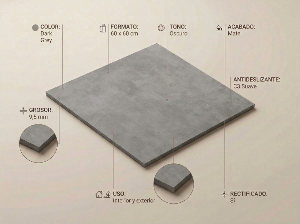Porcelánico Columbia Dark Grey 60×60 cm MT Rect Nanotech
