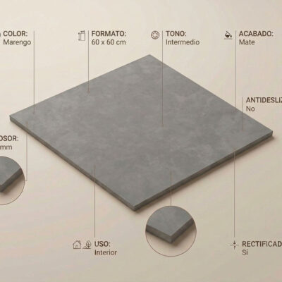 Un azulejo porcelánico gris Marengo de 60x60 cm con acabado mate y bordes rectificados.