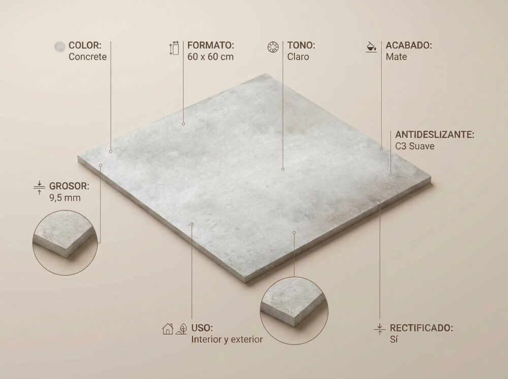 Porcelánico Stoneage Concrete 60×60 cm MT Rect Nanotech