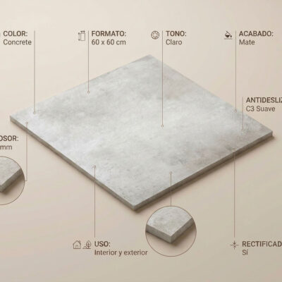 Suelo porcelánico gris claro de 60x60