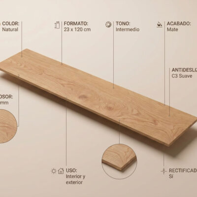 Plancha de suelo porcelánico efecto madera natural