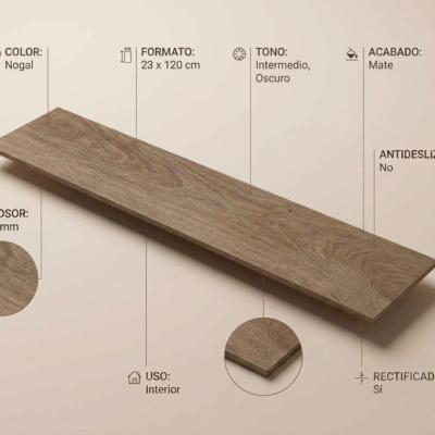 Un suelo porcelánico efecto madera Nogal