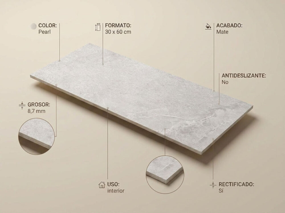 Porcelánico Lithos Pearl 30×60 cm MT Rect