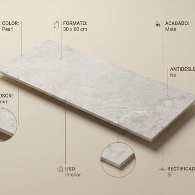Azulejo porcelánico rectangular gris claro