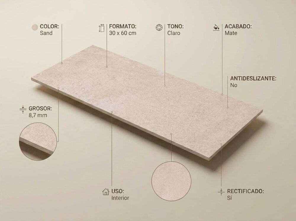 Porcelánico Lithos Sand 30×60 cm MT Rect