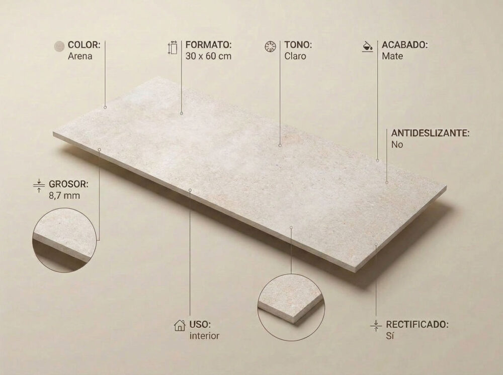 Porcelánico Claire Arena 30×60 cm MT Rect