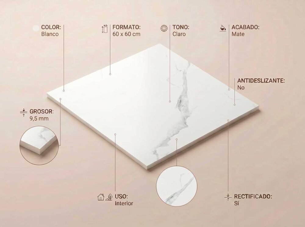 Porcelánico Pune Blanco 60×60 cm MT Rect