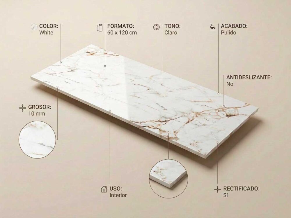 Porcelánico Aster White 60×120 cm PUL Rect