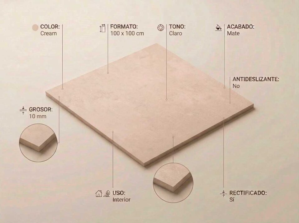 Porcelánico Balance Cream 100×100 cm MT Rect