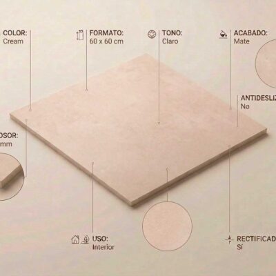 Suelo porcelánico crema Balance 60x60 cm mate rectificado para interior.