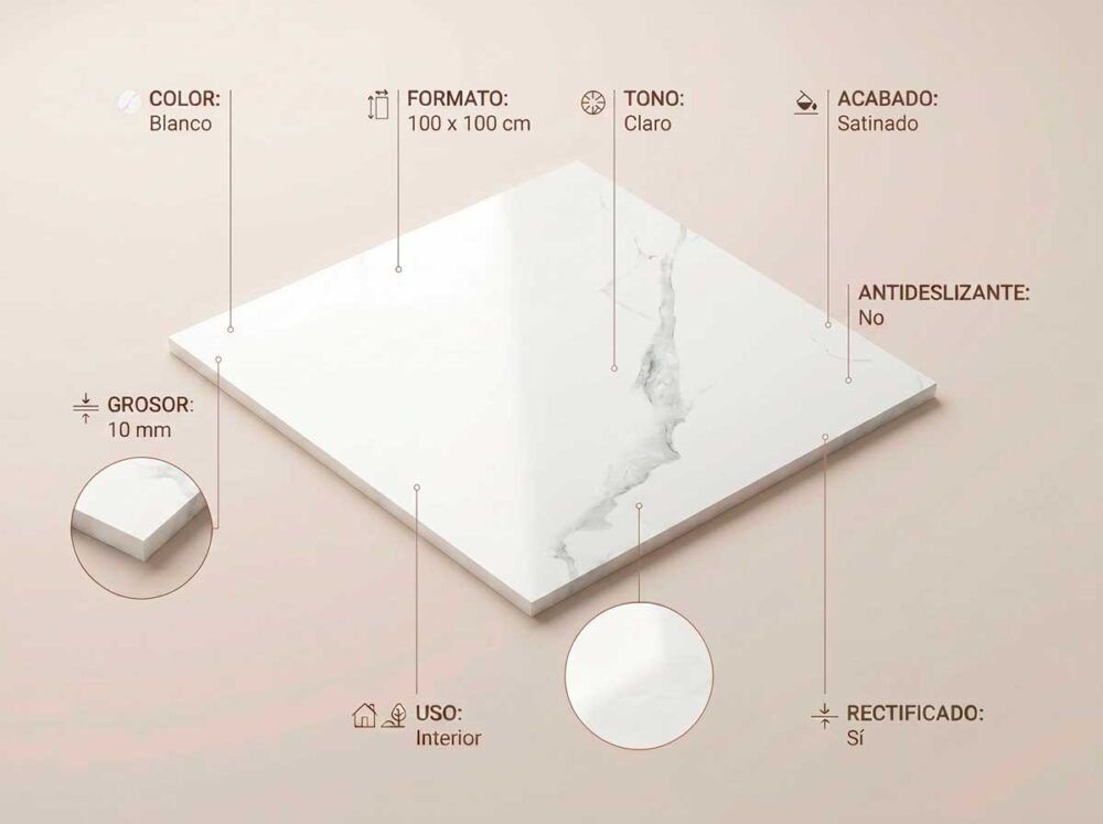Porcelánico Pune Blanco 100×100 cm SAT Rect