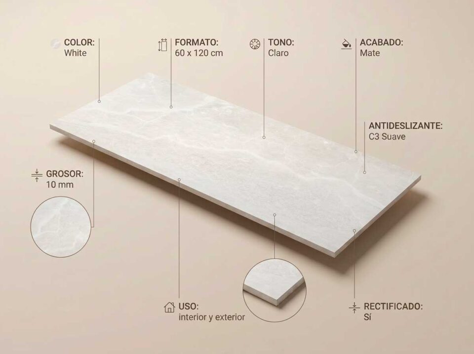 Porcelánico Bodo White 60×120 cm MT Rect Slipstop