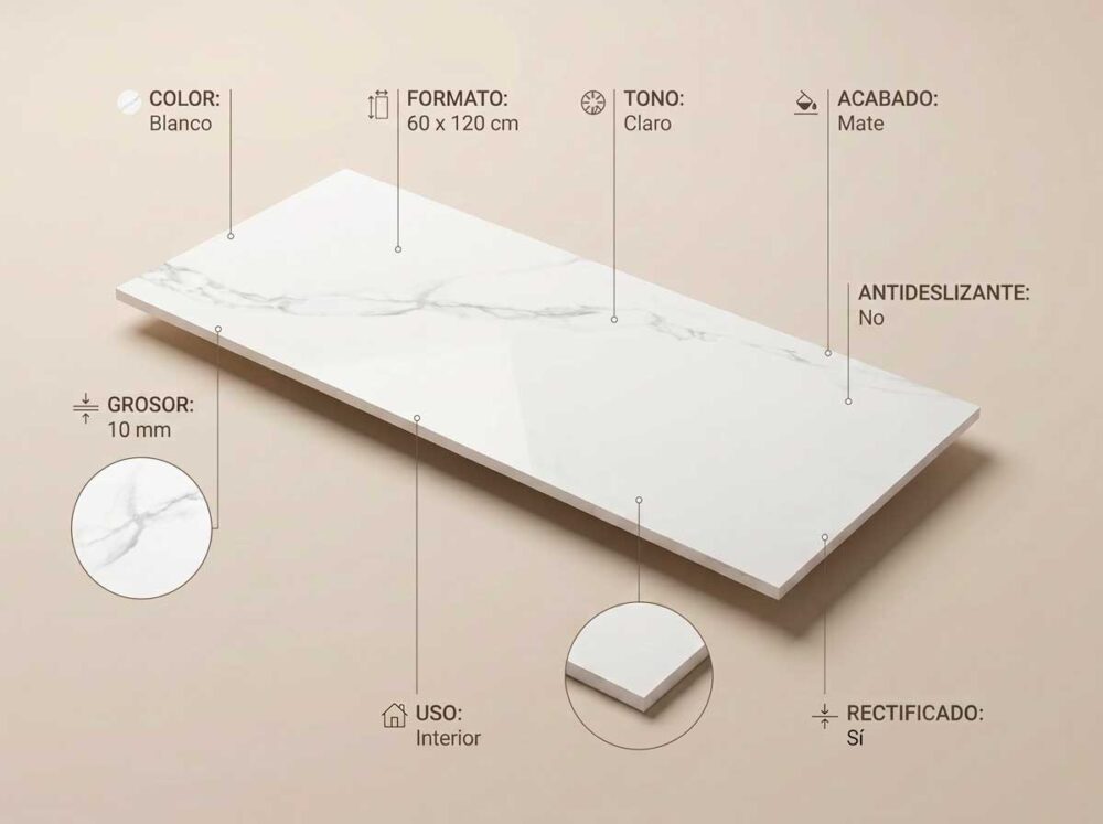 Porcelánico Pune Blanco 60×120 cm MT Rect