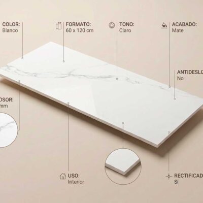 Baldosa porcelánica blanca efecto mármol con vetas