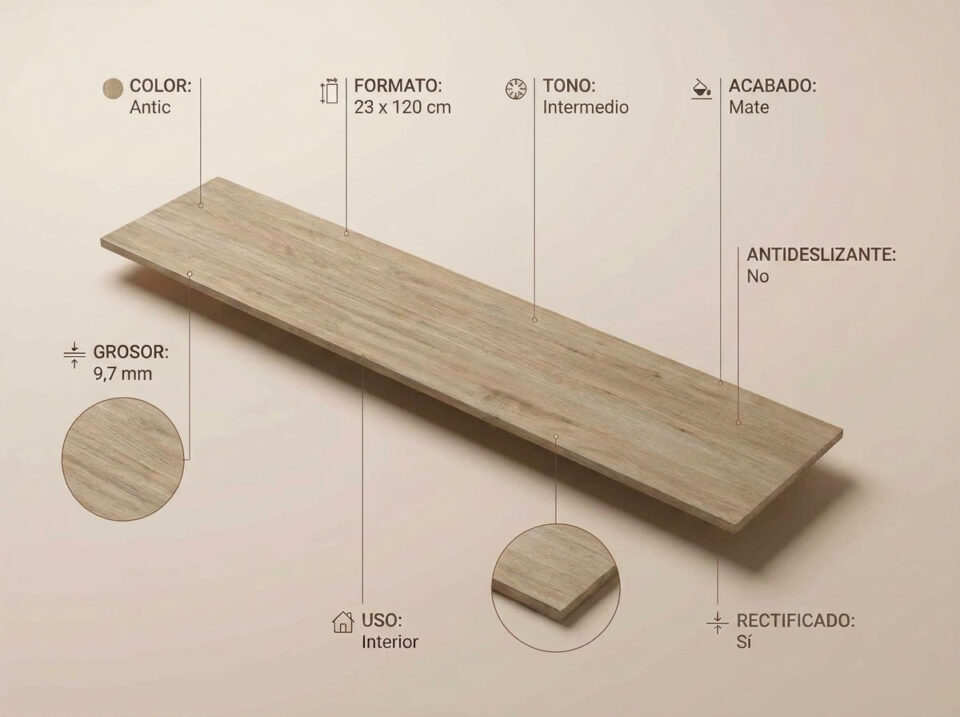 Porcelánico Vielha Antic 23×120 cm MT Rect