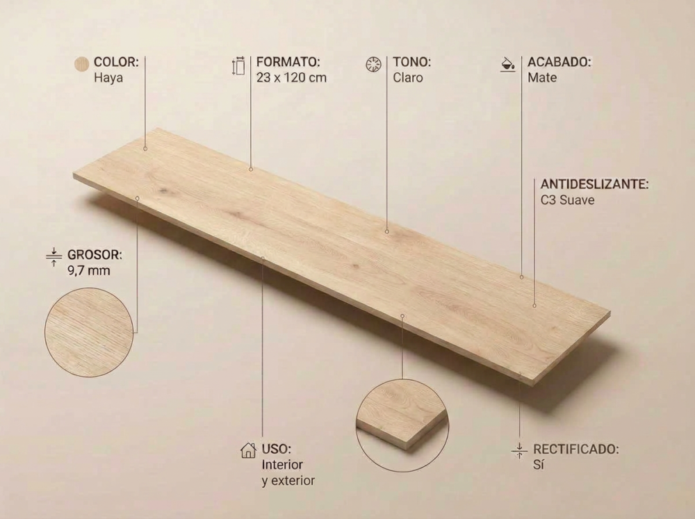 Porcelánico Concorde Haya 23×120 cm MT Rect Slipstop