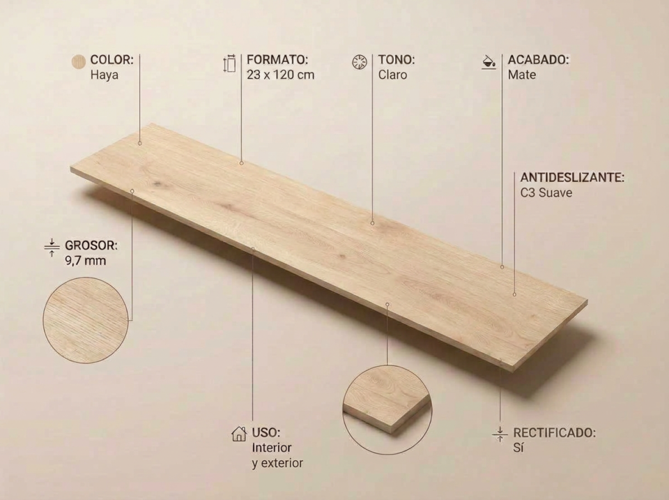 Porcelánico Concorde Haya 23×120 cm MT Rect Slipstop