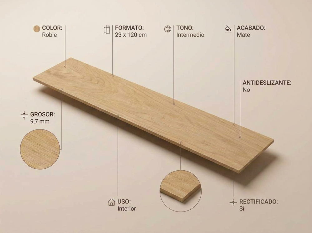 Porcelánico Nuuk Roble 23×120 cm MT Rect