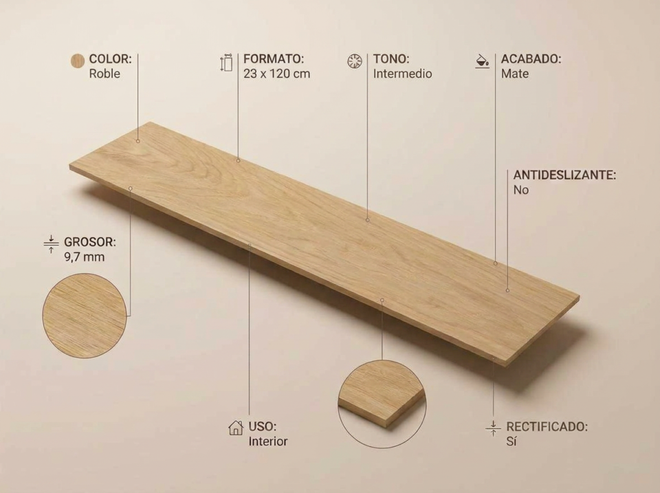 Porcelánico Nuuk Roble 23×120 cm MT Rect
