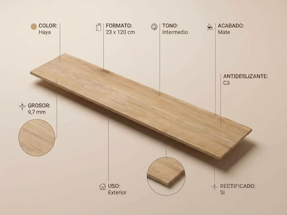 Porcelánico Vielha Haya 23×120 cm MT Rect Antid