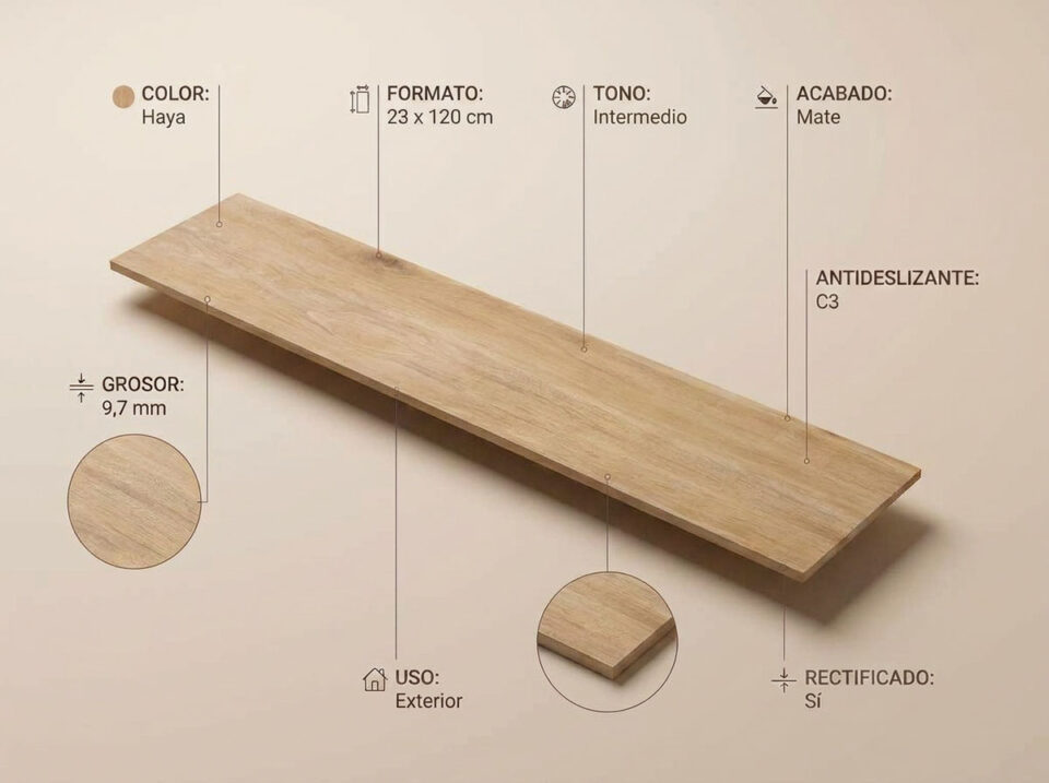Porcelánico Vielha Haya 23×120 cm MT Rect Antid