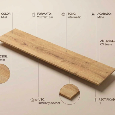 Plancha de porcelánico efecto madera color miel