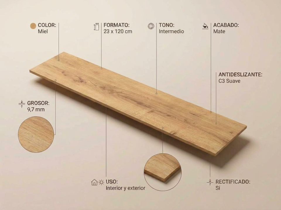 Porcelánico Concorde Miel 23×120 cm MT Rect Slipstop