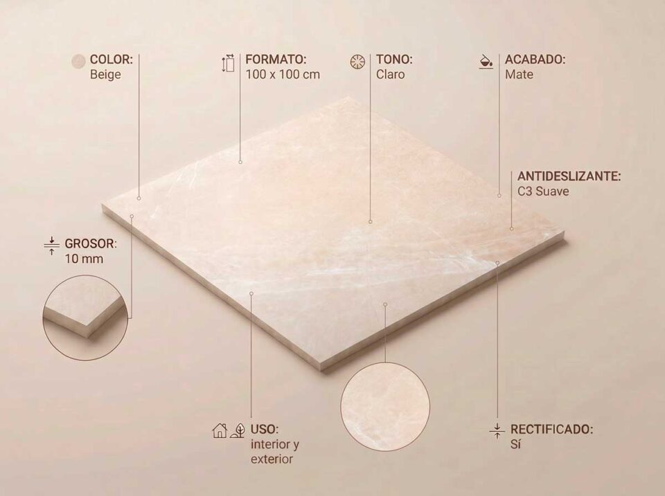 Porcelánico Bodo Beige 100×100 cm MT Rect Slipstop