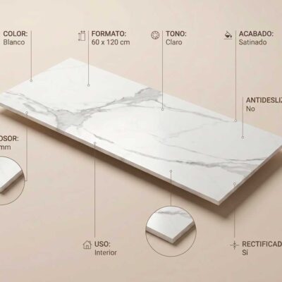 Este porcelánico efecto mármol blanco
