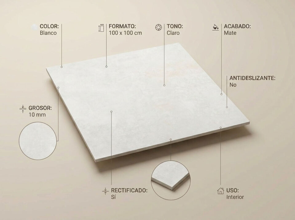 Porcelánico Balance White 100×100 cm MT Rect