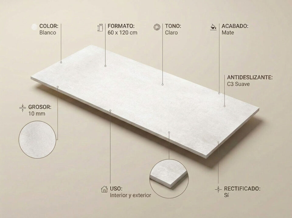 Porcelánico Lecco Blanco 60×120 cm MT Rect Slipstop