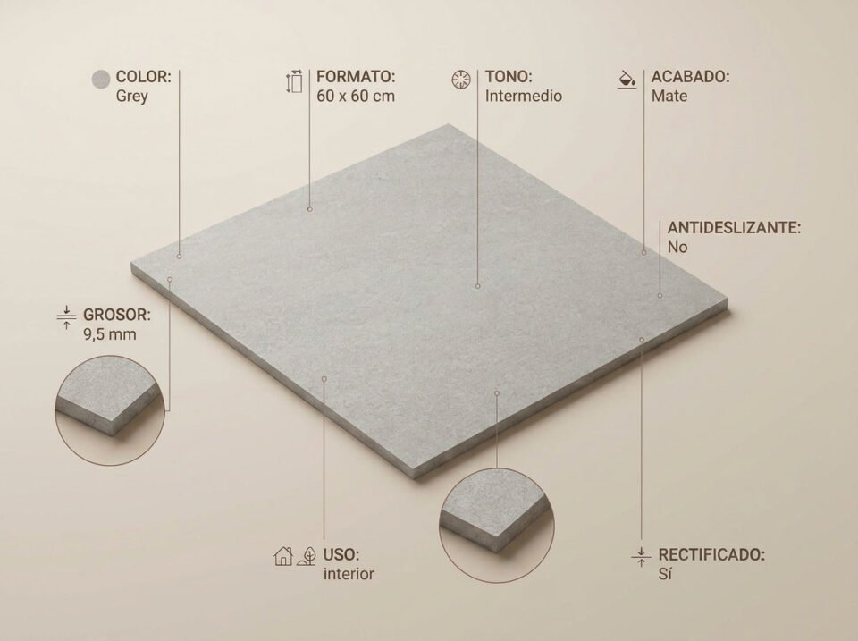 Porcelánico Halton Grey 60×60 cm MT Rect