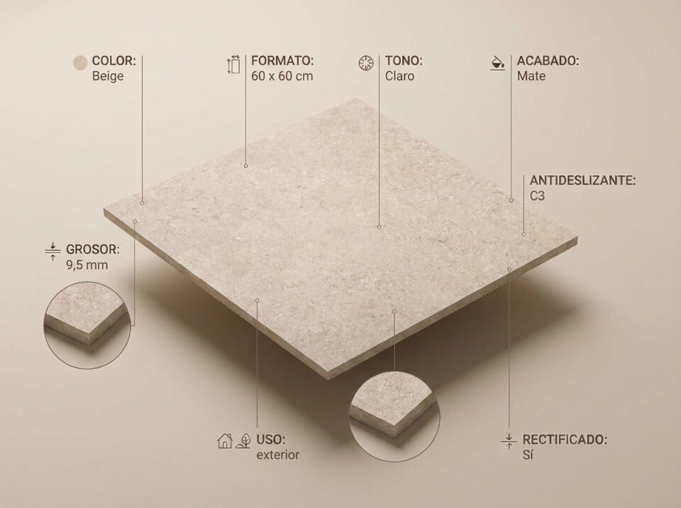 Porcelánico Lomma Beige 60×60 cm MT Rect Antid