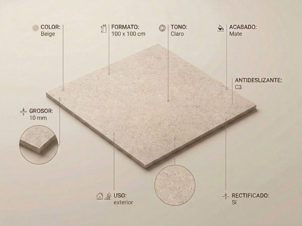 Porcelánico Lomma Beige 100×100 cm MT Rect Antid