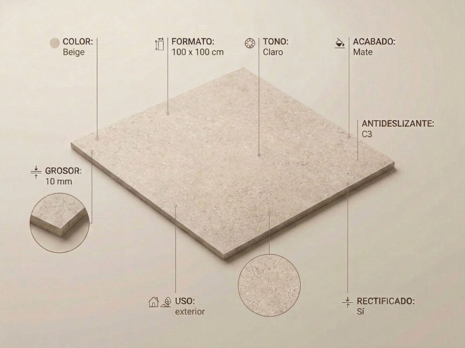 Porcelánico Lomma Beige 100×100 cm MT Rect Antid