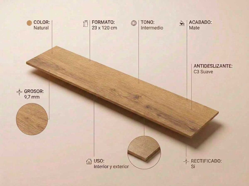 Porcelánico Concorde Natural 23×120 cm MT Rect Slipstop